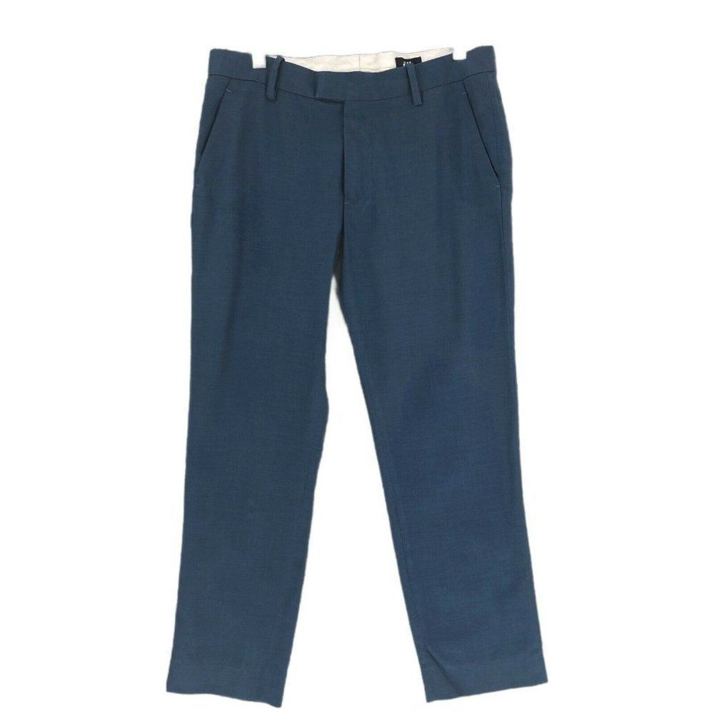 H&M Womens Dress Pants 32 Regular Blue Mid Rise Career Slash Pockets Slim Fit